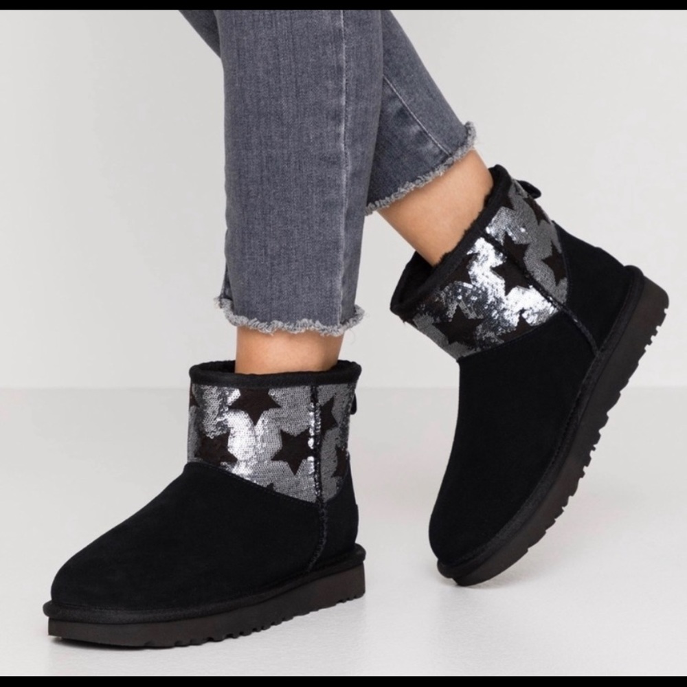 UGG Classic Mini Sequin Star Black Boots